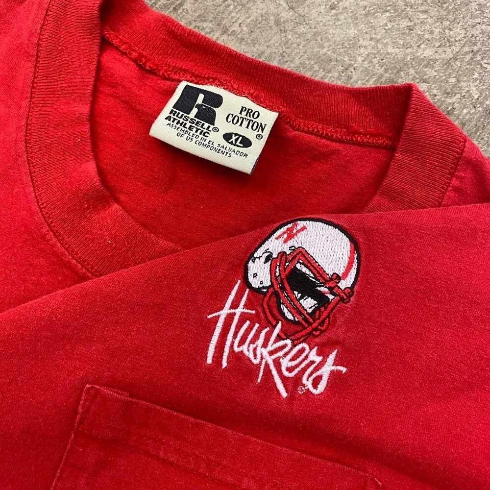 Vintage Nebraska Cornhuskers Football Russell Athletic 90s Pocket Shirt Size XL